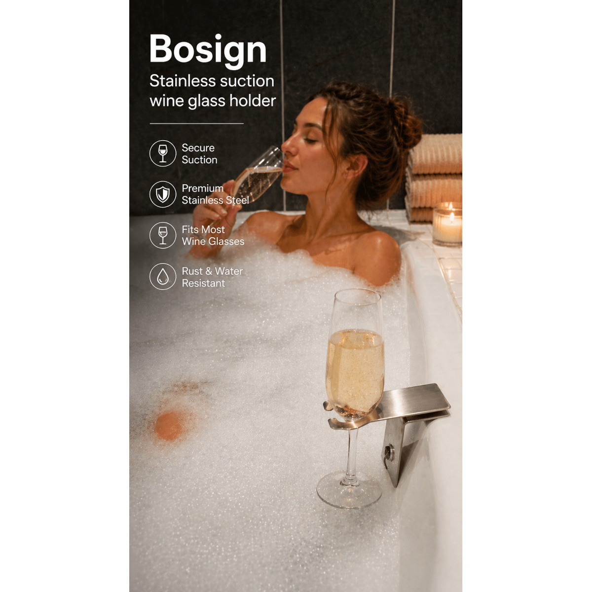 Bath Wine Glass Holder with Suction Cup – Stainless Steel by Bosign – image 5