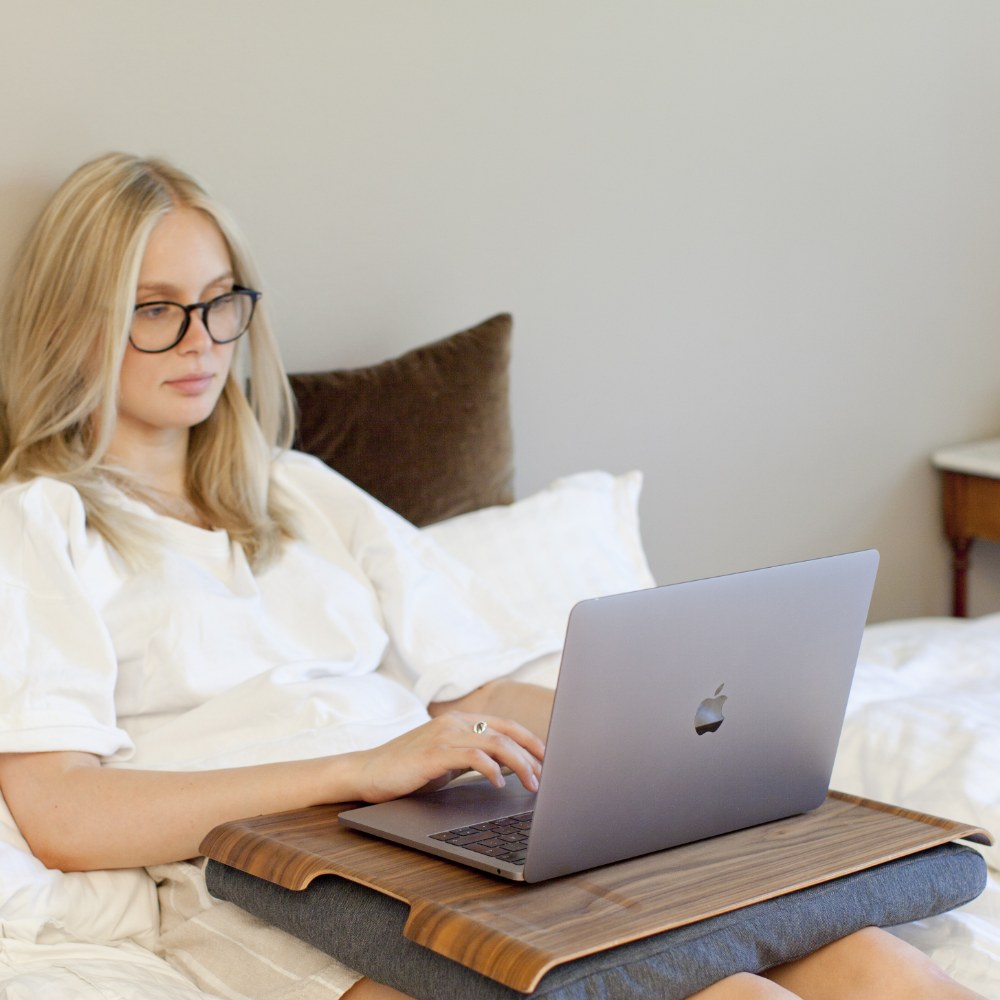 Bosign Large Cushioned Lap Tray – Walnut Top with Grey Cotton Cushion – image 9