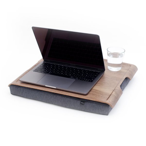 Bosign Large Cushioned Lap Tray – Walnut Top with Grey Cotton Cushion