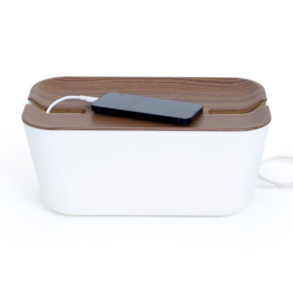 Bosign Hideaway Cable Tidy Box – Medium, White with Dark Wood Lid