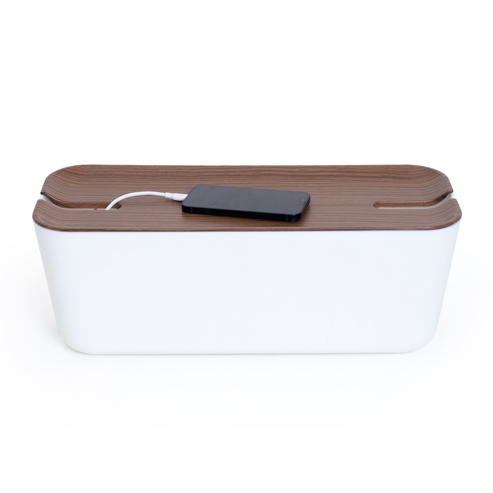 Bosign Hideaway Cable Tidy Box – Extra Large, White with Dark Wood Lid – image 4