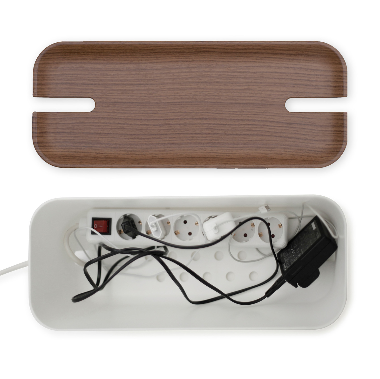 Bosign Hideaway Cable Tidy Box – Extra Large, White with Dark Wood Lid – image 3
