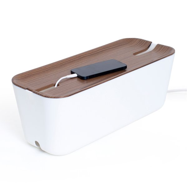 Bosign Hideaway Cable Tidy Box – Extra Large, White with Dark Wood Lid