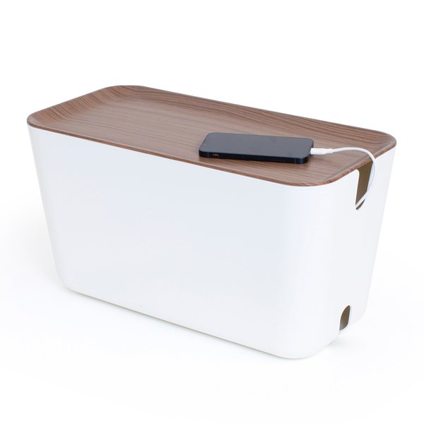 Bosign Hideaway Cable Management Box, XXL – White with Dark Wood Lid