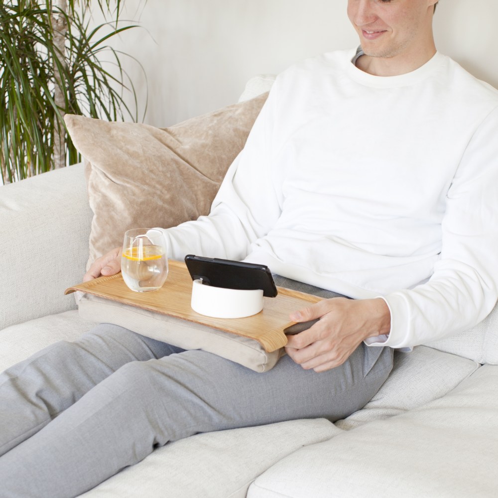 Bosign Mini Cushioned Lap Tray – Natural Wood with Brown Cushion – image 4