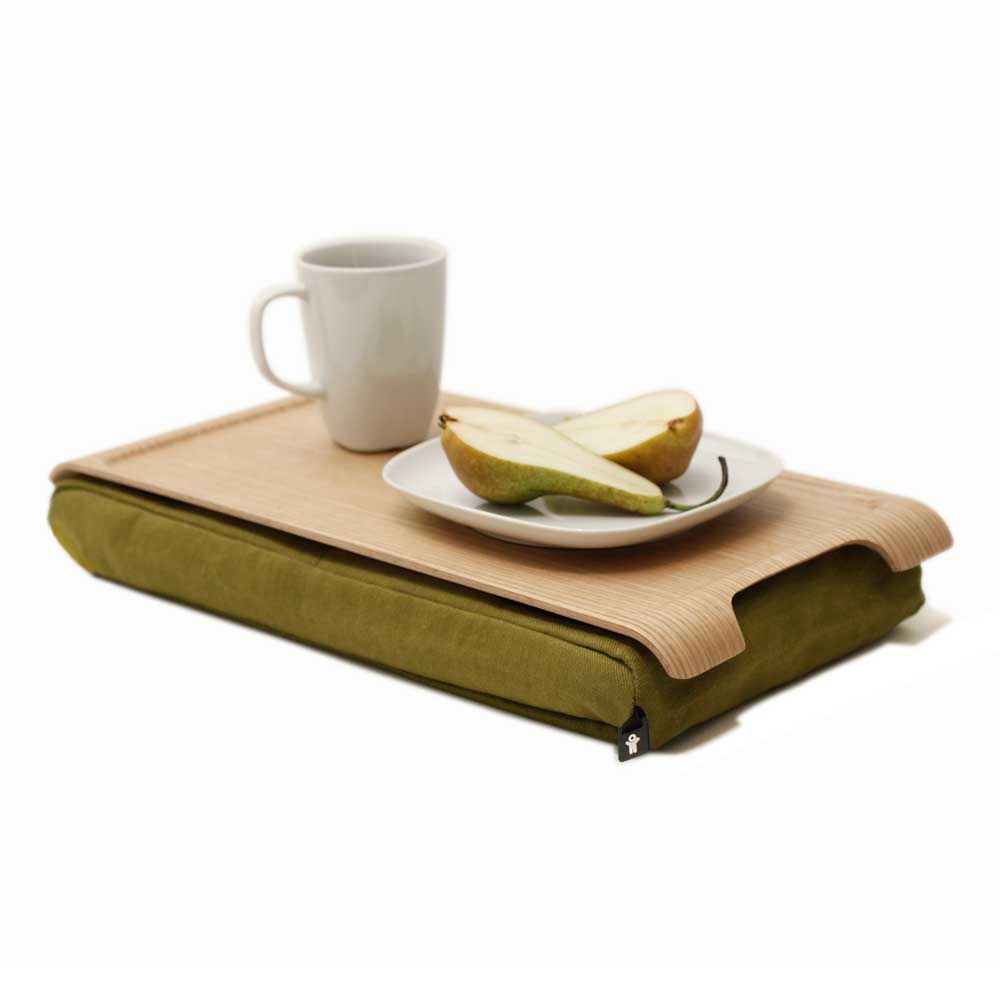 Bosign Mini Cushioned Lap Tray – Natural Wood with Olive Cushion – image 2