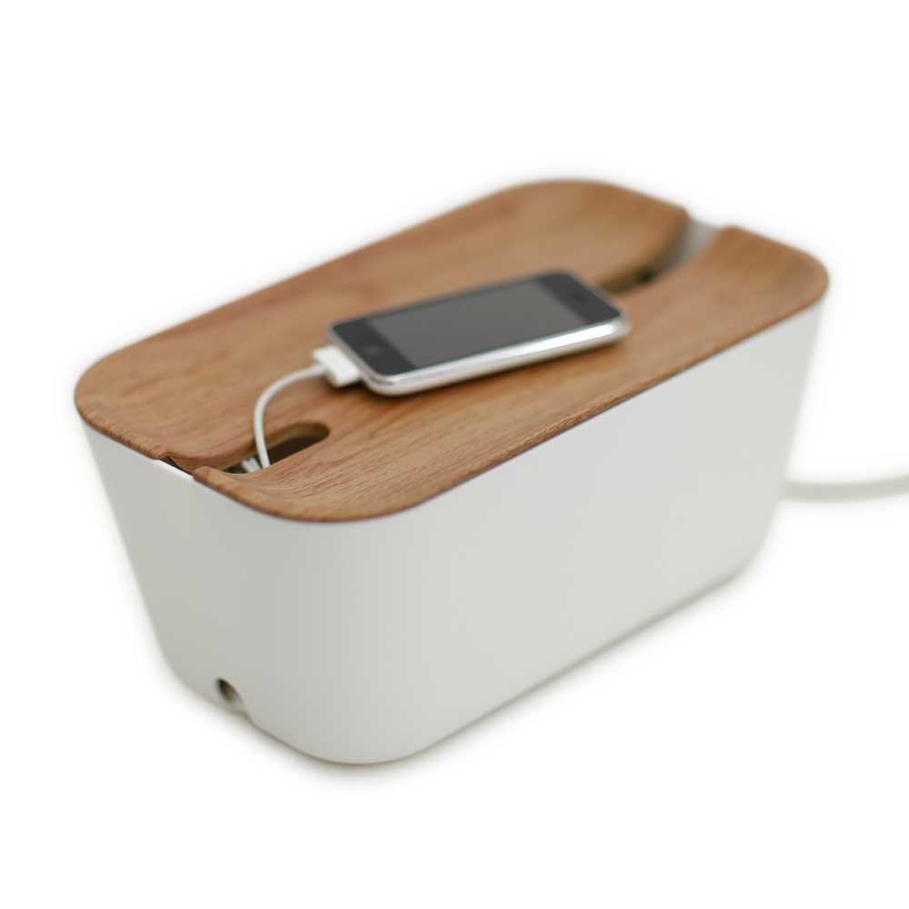 Bosign Hideaway Cable Management Box, Medium – White with Natural Lid – image 2