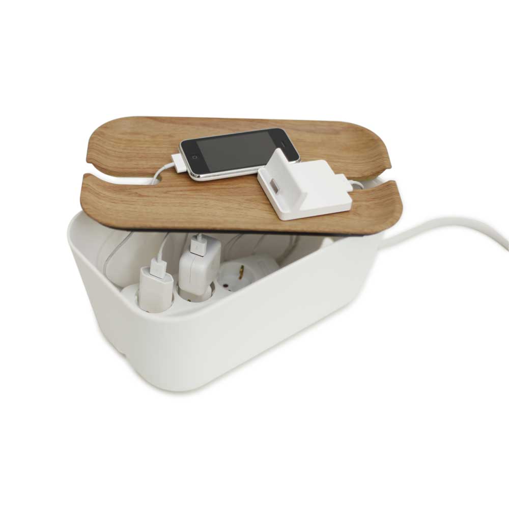 Bosign Hideaway Cable Management Box, Medium – White with Natural Lid – image 3