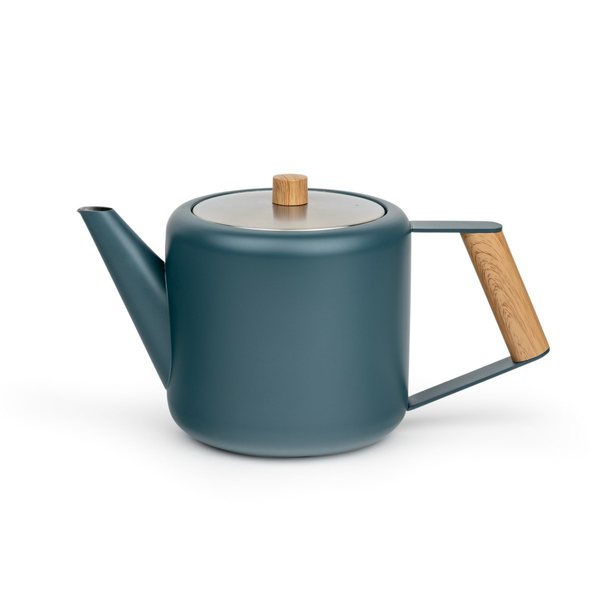 Bredemeijer Duet Boston Double-Walled Teapot 1.1L – Blue with Wood-Look Fittings
