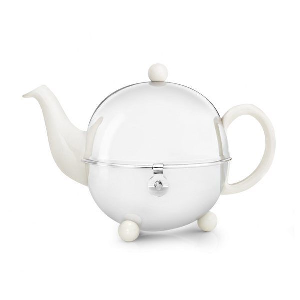 Bredemeijer Cosy Round Teapot 0.9L – Cream Stoneware with Polished Steel Cosy