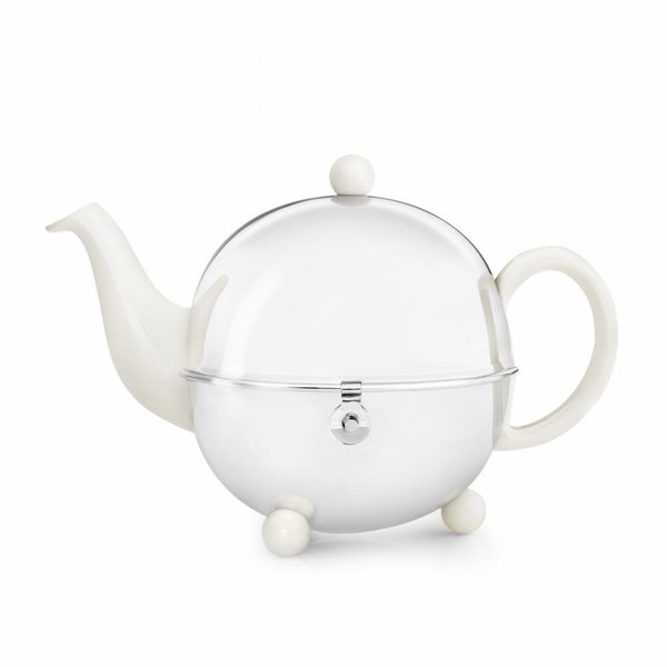 Bredemeijer Cosy Round Teapot 1.3L – Cream Stoneware with Polished Steel Cosy