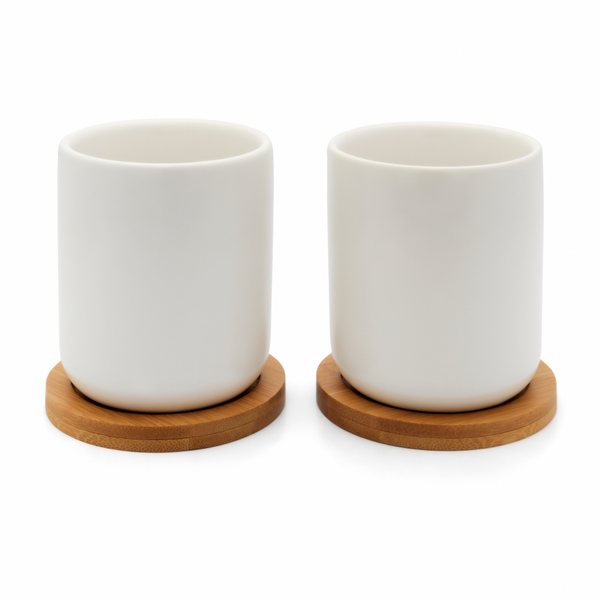 Bredemeijer Umea Stoneware Tea Mug 200ml with Bamboo Coaster – White