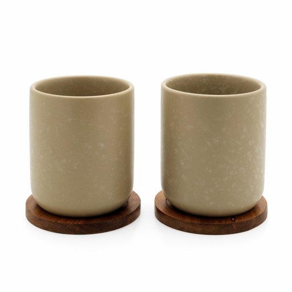 Bredemeijer Umea Stoneware Tea Mug 200ml with Bamboo Coaster – Loam Grey