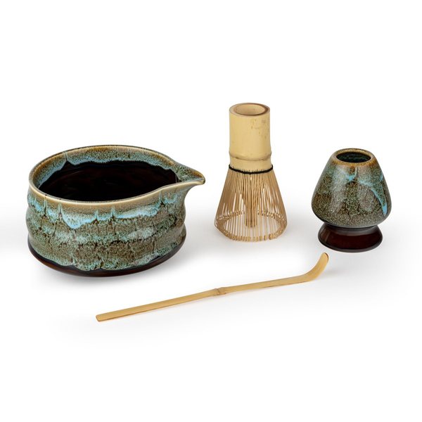 Bredemeijer 4-Piece Matcha Set – Blue & Brown Reactive Glaze