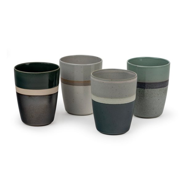 Bredemeijer Sven Stoneware Tea Mugs 200ml, Set of 4 – Grey Stripe