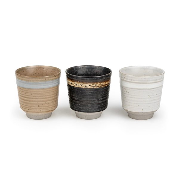 Bredemeijer Jari Striped Stoneware Tea Mugs 200ml, Set of 3