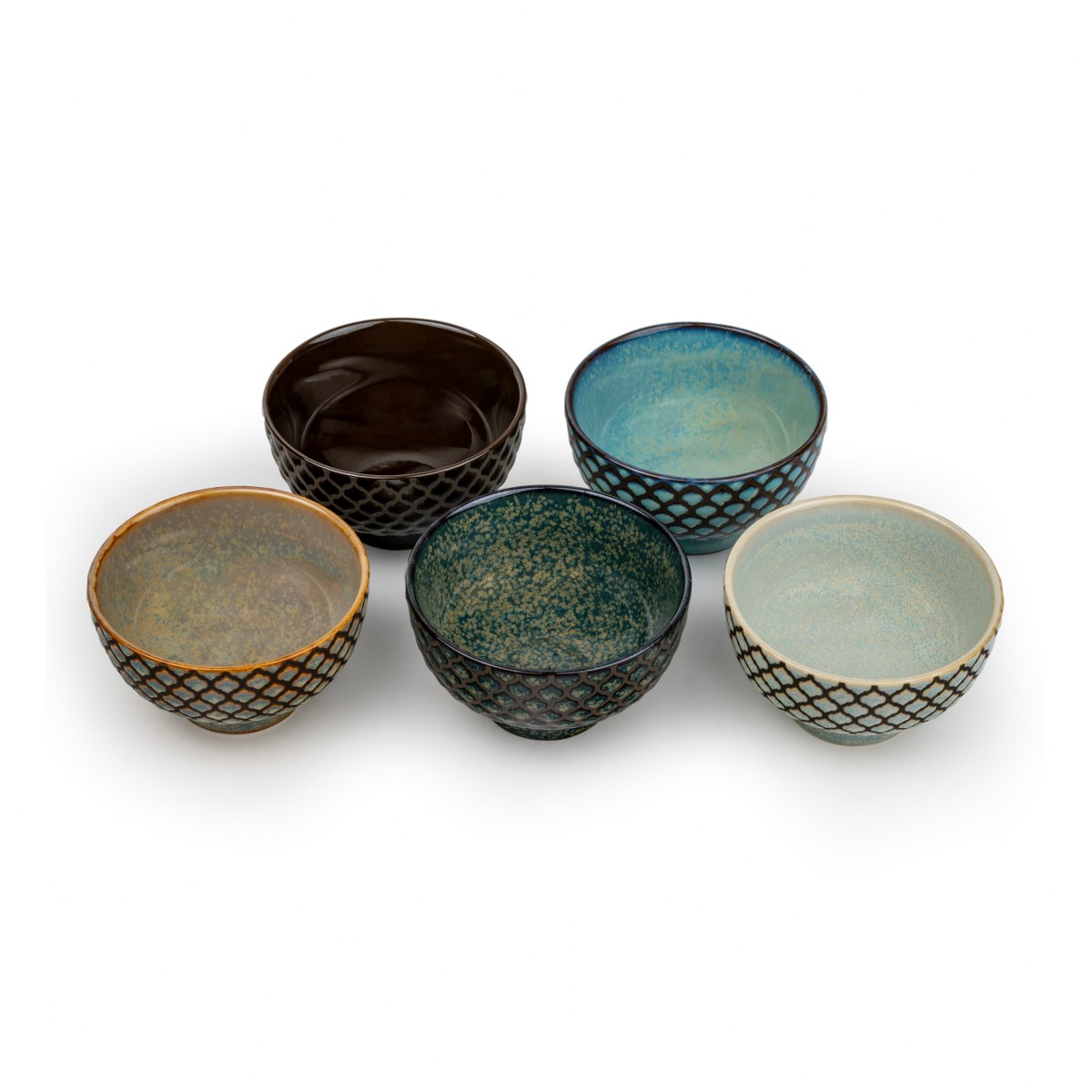 Bredemeijer Sara Footed Porcelain Tea Bowls, Set of 5 – Blue & Green – image 2