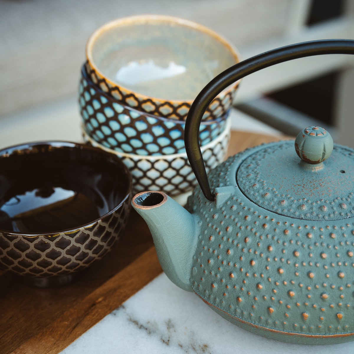Bredemeijer Sara Footed Porcelain Tea Bowls, Set of 5 – Blue & Green – image 13