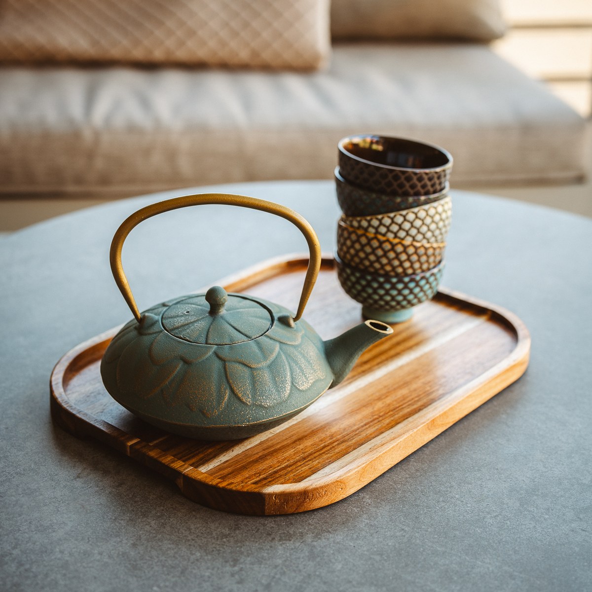 Bredemeijer Sara Footed Porcelain Tea Bowls, Set of 5 – Blue & Green – image 12