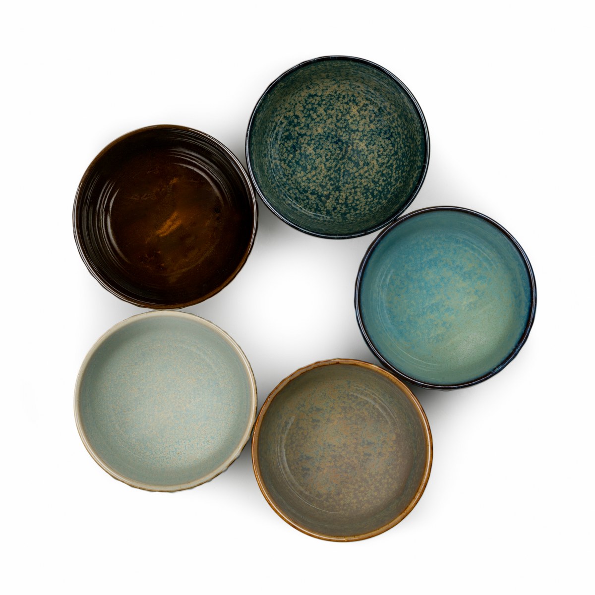 Bredemeijer Sara Footed Porcelain Tea Bowls, Set of 5 – Blue & Green – image 3