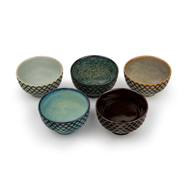 Bredemeijer Sara Footed Porcelain Tea Bowls, Set of 5 – Blue & Green