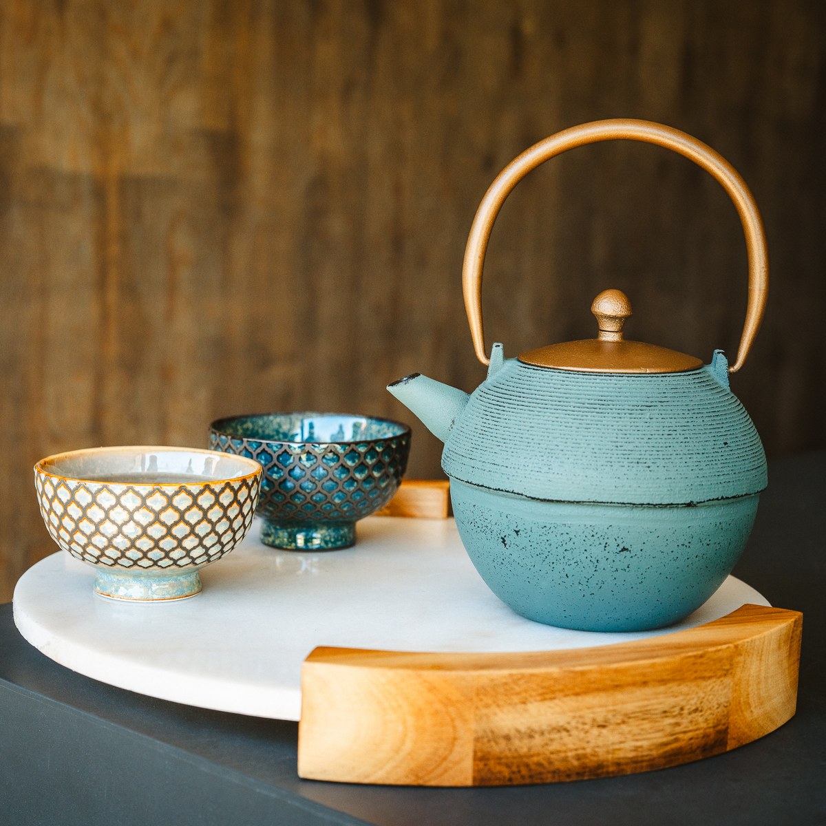 Bredemeijer Sara Footed Porcelain Tea Bowls, Set of 5 – Blue & Green – image 10