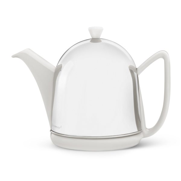 Bredemeijer Manto Teapot 1L – Gloss White with Polished Steel Cosy