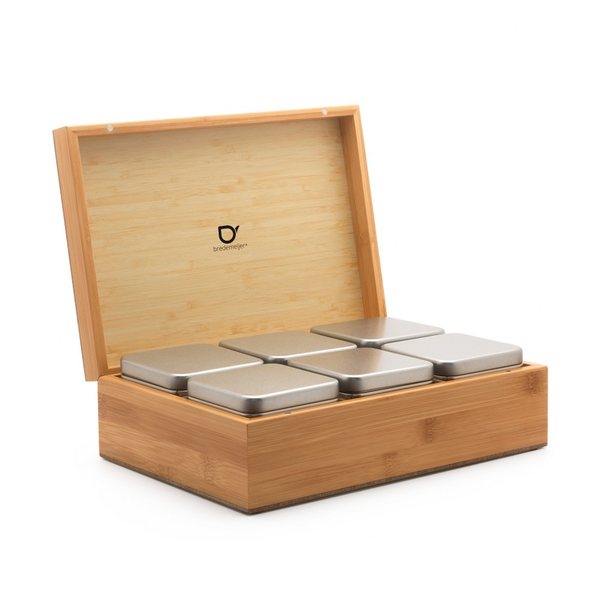 Bredemeijer Bamboo Loose Tea Box with 6 Canisters – Natural
