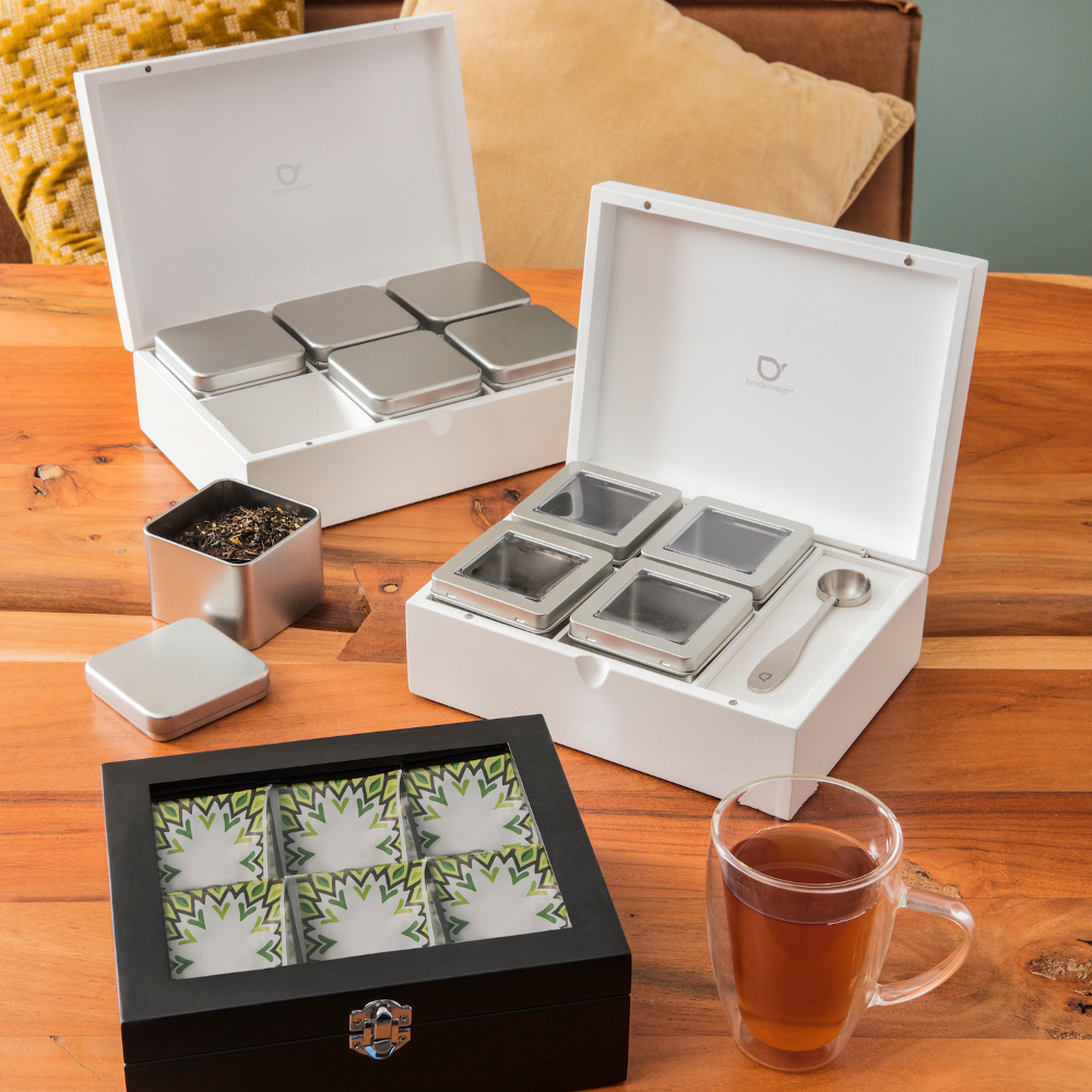 Bredemeijer Bamboo Loose Tea Box with 4 Canisters & Spoon – Black – image 7