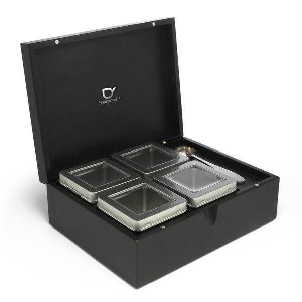 Bredemeijer Bamboo Loose Tea Box with 4 Canisters & Spoon – Black