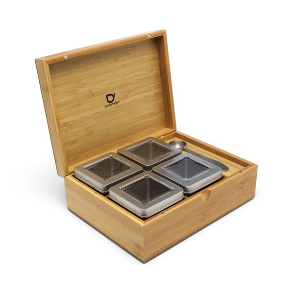 Bredemeijer Bamboo Loose Tea Box with 4 Canisters & Spoon – Natural