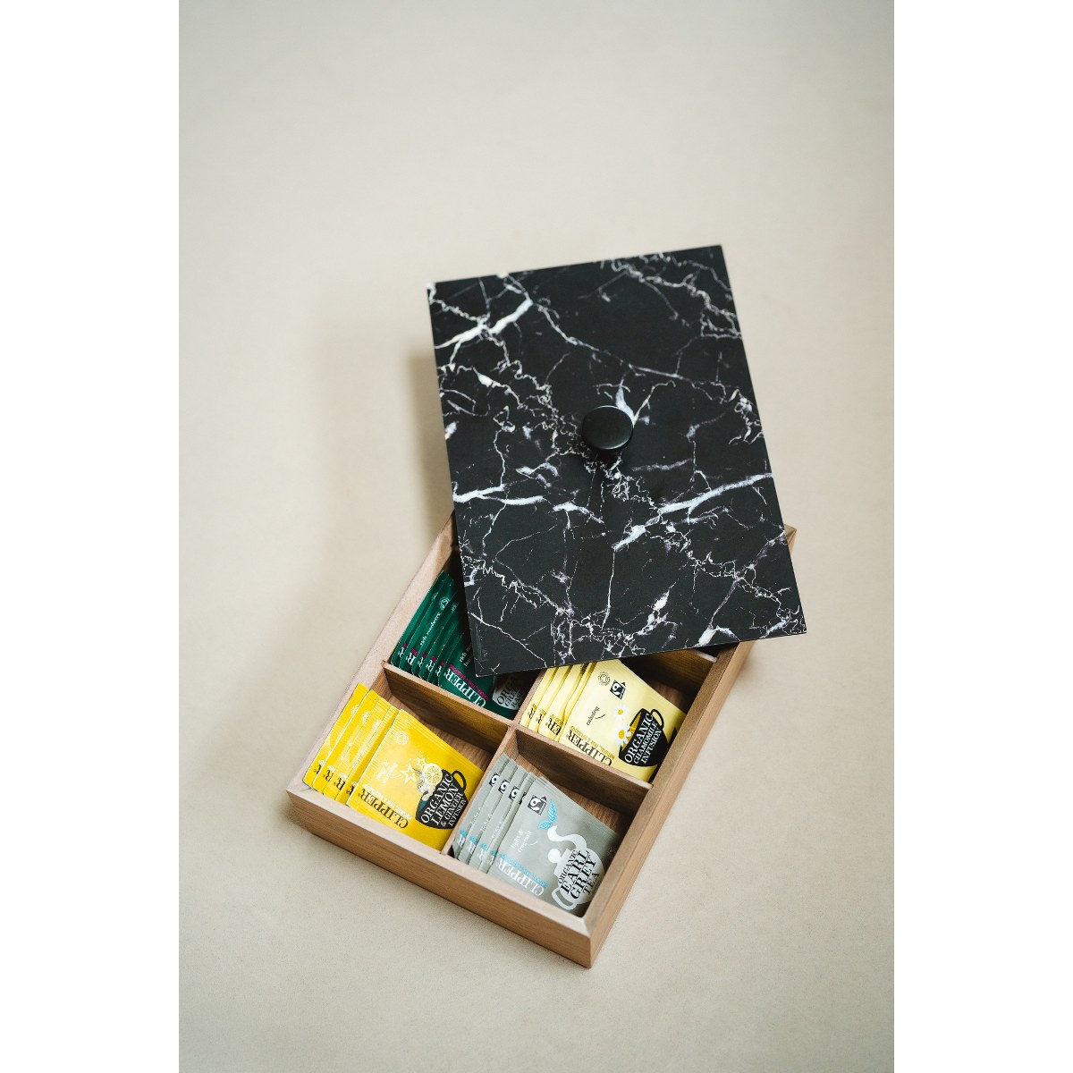 Bredemeijer Wooden Tea Box with Marble-Look Lid, 6 Compartments – image 6
