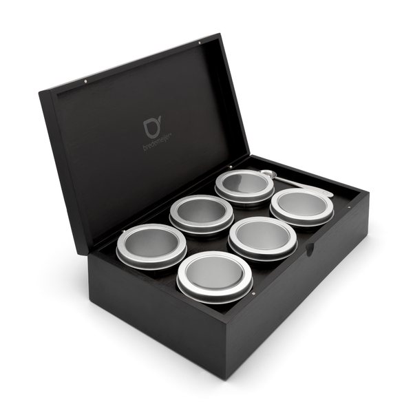 Bredemeijer Bamboo Tea Box with 6 Canisters & Measuring Spoon – Black