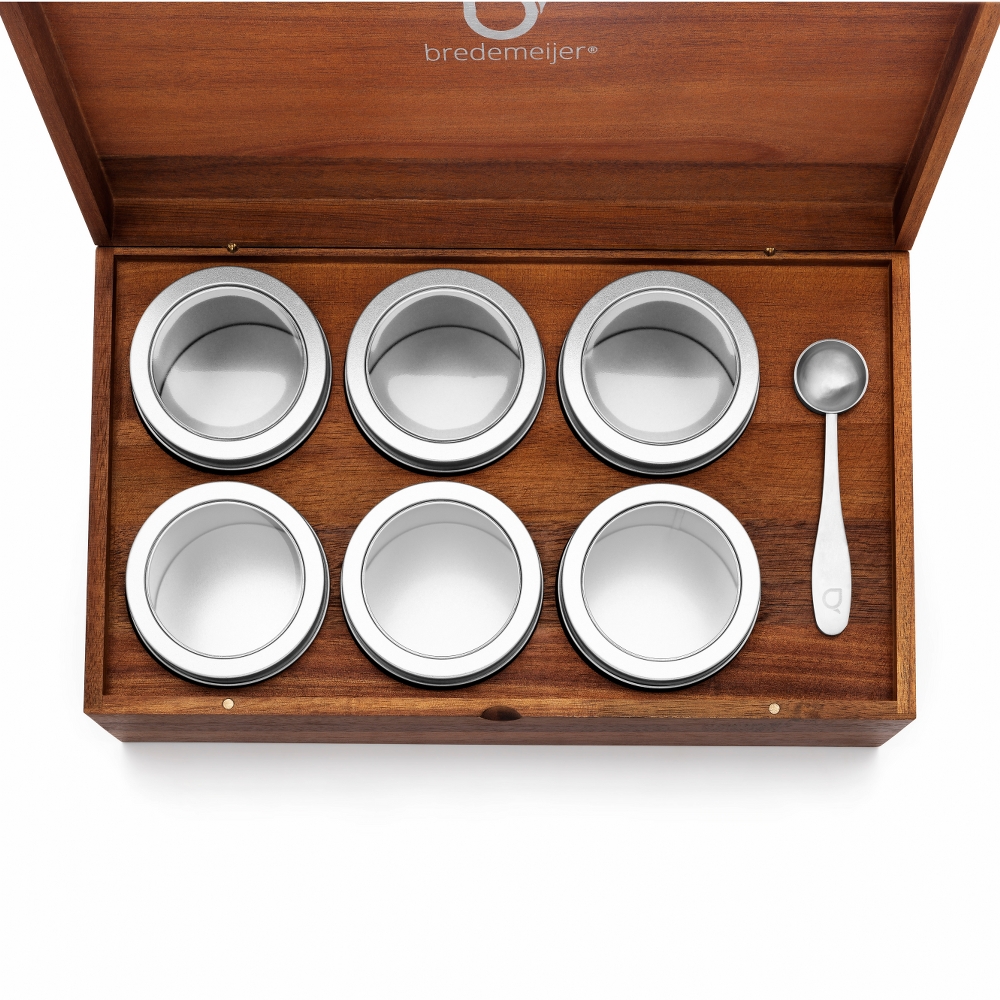 Bredemeijer Acacia Wood Loose Tea Box with 6 Canisters & Spoon – image 2