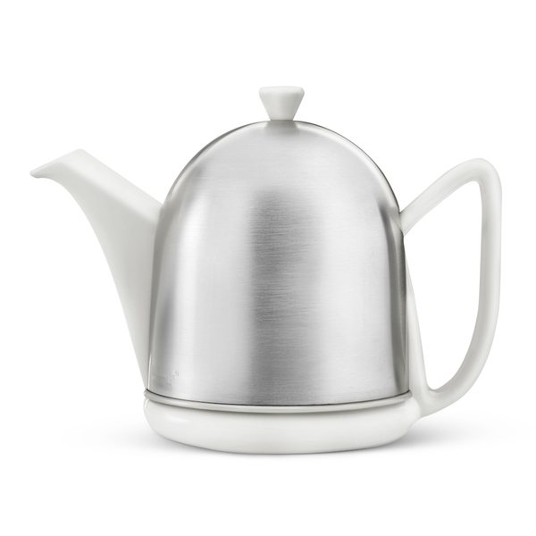Bredemeijer Manto Teapot 1L – White Stoneware with Insulated Steel Cosy