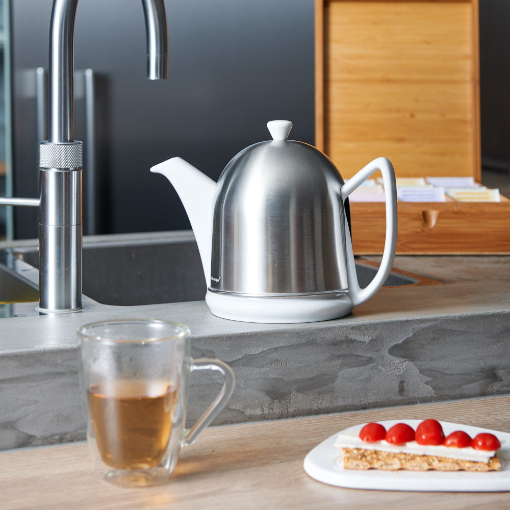 Bredemeijer Manto Teapot 1L – White Stoneware with Insulated Steel Cosy – image 2