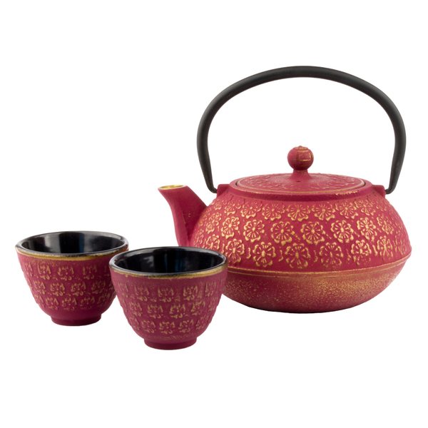 Bredemeijer Shanghai Cast Iron Teapot Gift Set 0.6L with 2 Cups – Pink & Gold