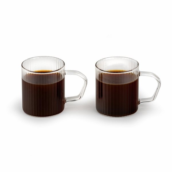 Leopold Vienna Arusha Ribbed Glass Coffee Cups 200ml, Set of 2