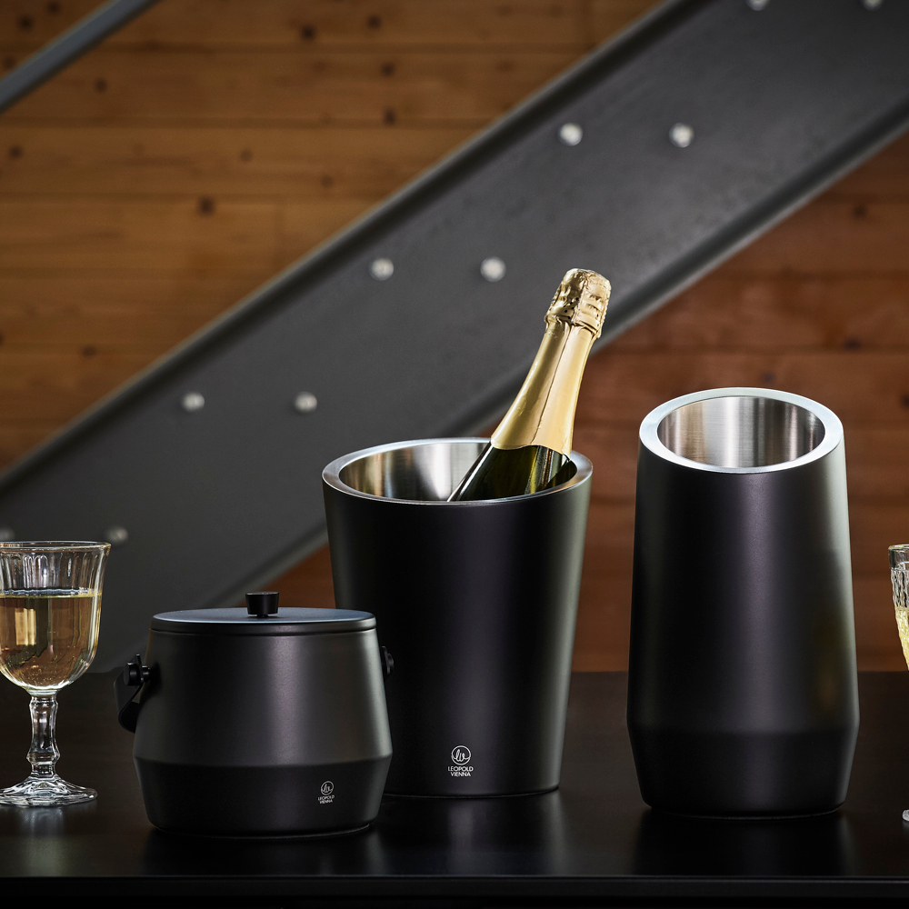 Leopold Vienna Double-Walled Ice Bucket 1L with Lid & Tongs – Matt Black – image 2