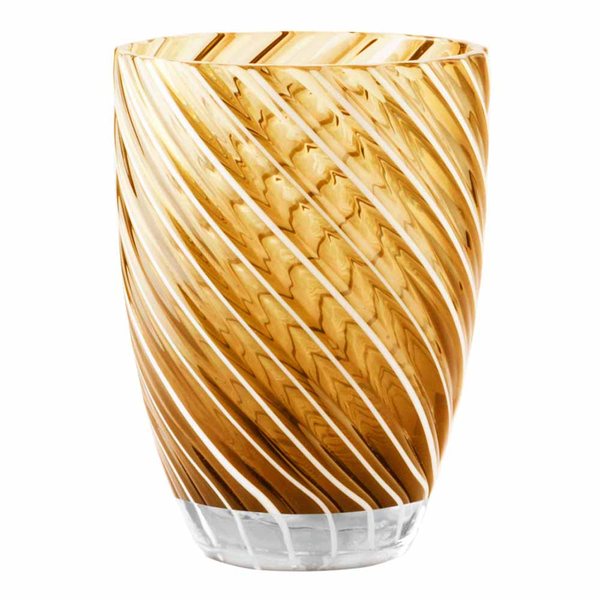 Italesse Vertigo Hand-Blown Glass Tumbler – Amber & White Spiral, 380ml