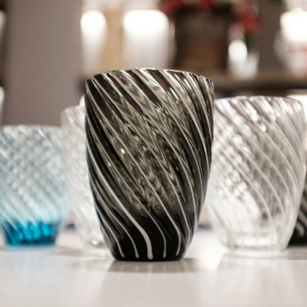 Italesse Vertigo Hand-Blown Glass Tumbler – Amber & White Spiral, 380ml – image 2