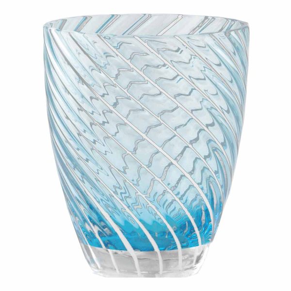 Italesse Vertigo Hand-Blown Glass Tumbler – Blue & White Spiral, 380ml