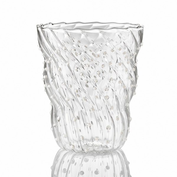 Italesse Twist Pua Hand-Blown Glass Tumbler 370ml – Clear & White