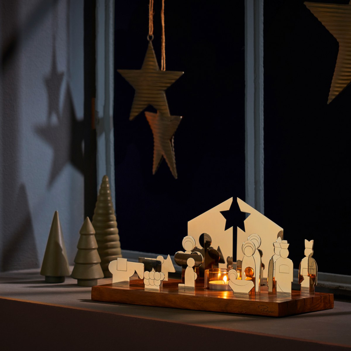 Philippi Bethlehem Polished Steel Nativity on Rosewood Base – image 2