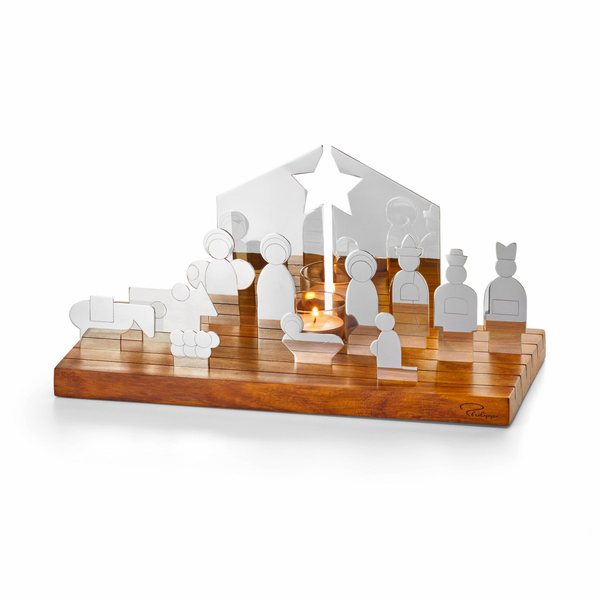 Philippi Bethlehem Polished Steel Nativity on Rosewood Base