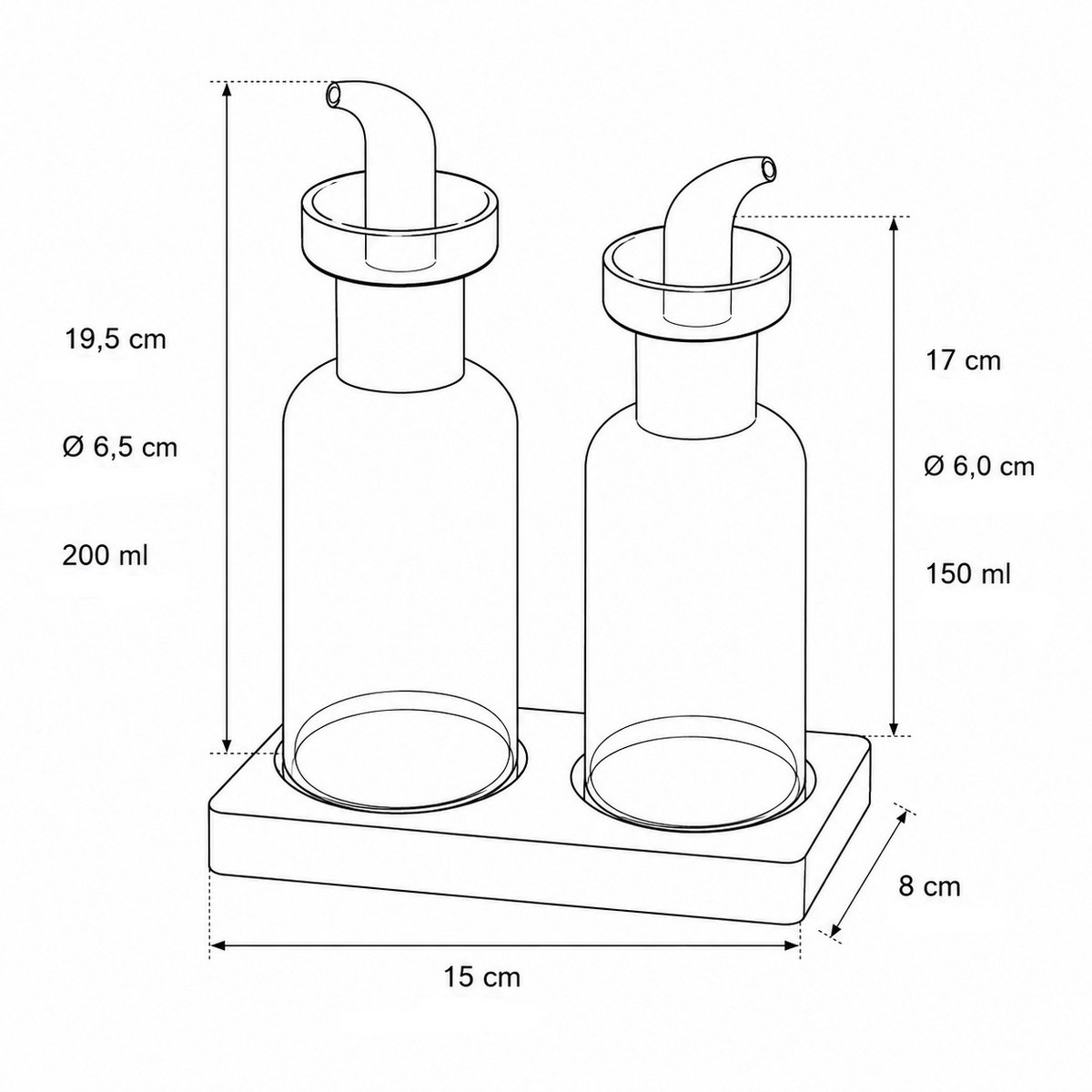 Philippi Duo Smoked Glass Oil & Vinegar Set on Walnut Stand – image 2