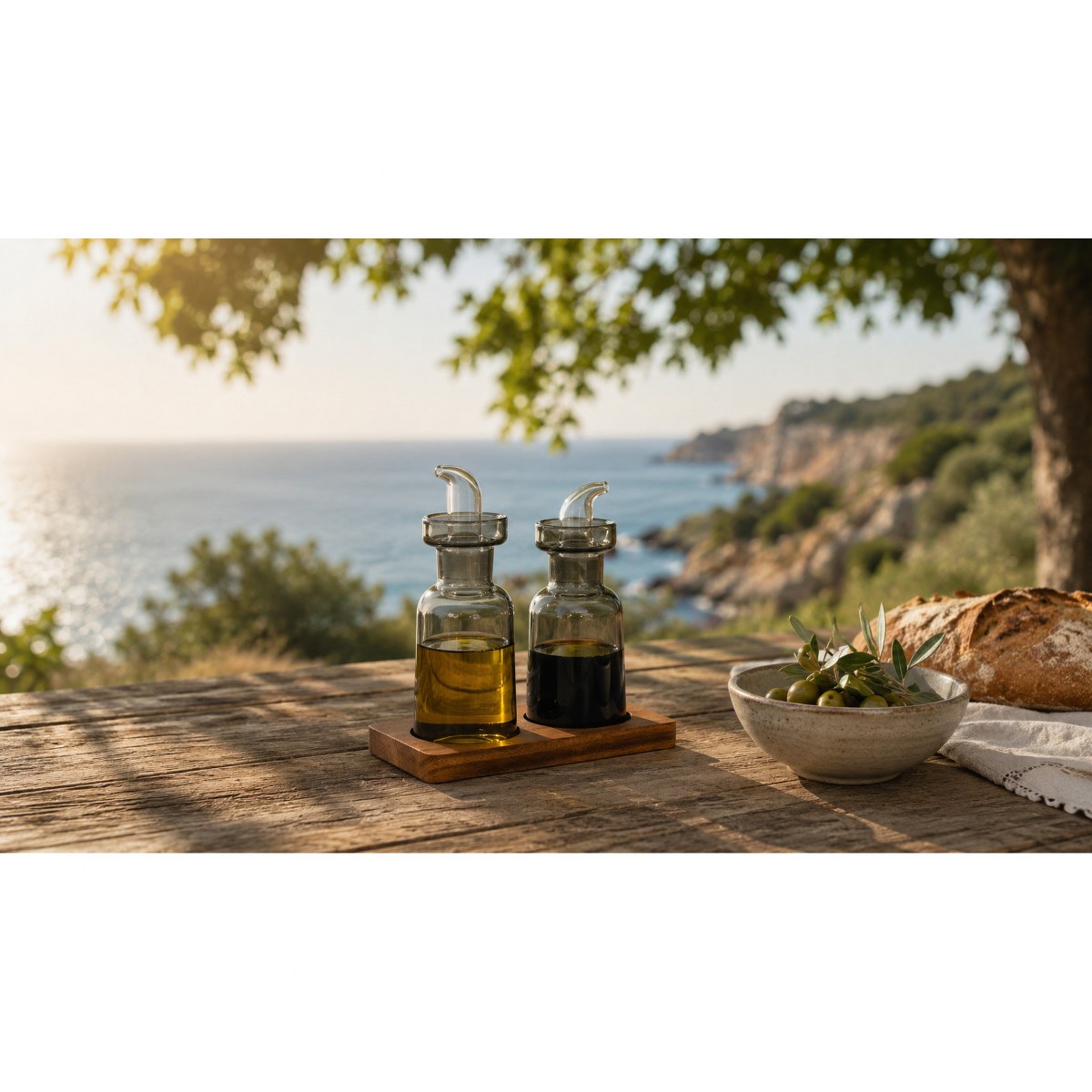 Philippi Duo Smoked Glass Oil & Vinegar Set on Walnut Stand – image 6