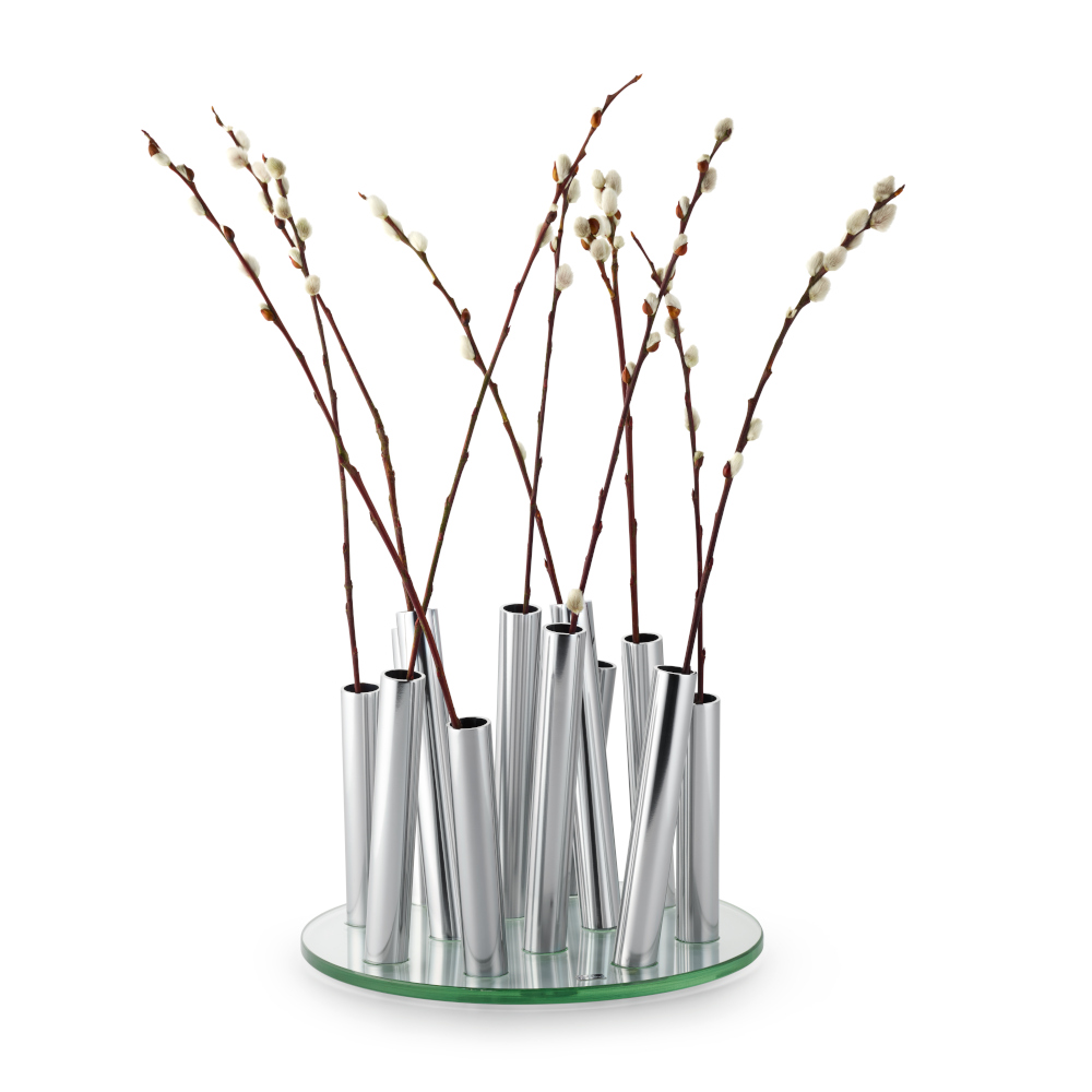 Philippi Bouquet Vase with 11 Stem Tubes – Polished Aluminium & Glass – image 2