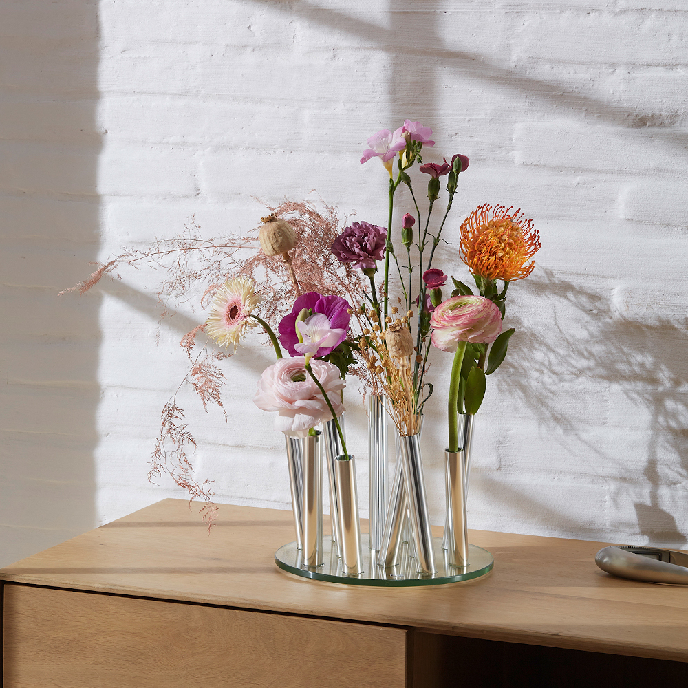 Philippi Bouquet Vase with 11 Stem Tubes – Polished Aluminium & Glass – image 4