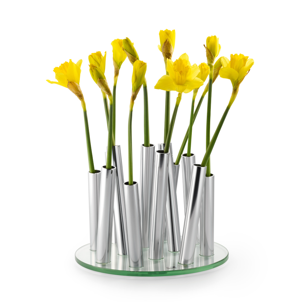 Philippi Bouquet Vase with 11 Stem Tubes – Polished Aluminium & Glass – image 5